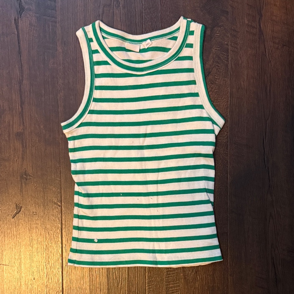 GAP Kids Green and White Striped Tank Top
